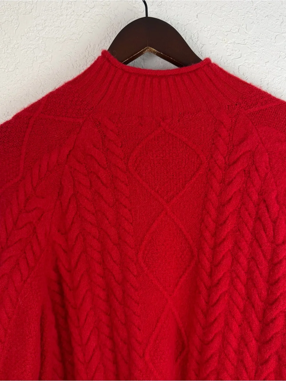 J. Crew | Red Cable Knit Mock Neck Alpaca Wool Blend Sweater